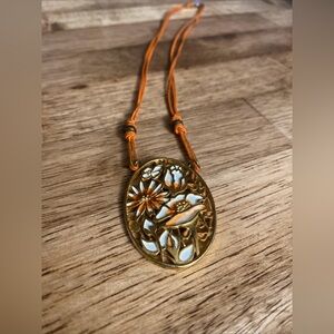 Vintage Floral  orange/ gold tone Pendant necklace whimsical